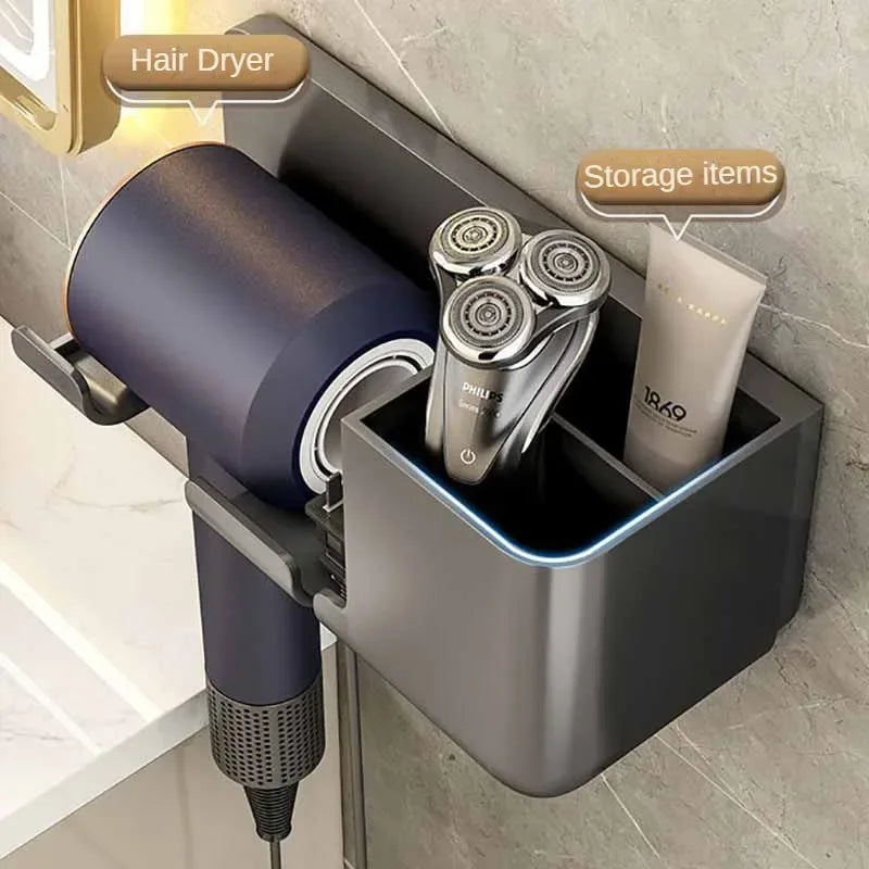 porte sèche cheveux mural rangement étagère moderne adhésif sèche cheveux lisseur brosse crème rasoir