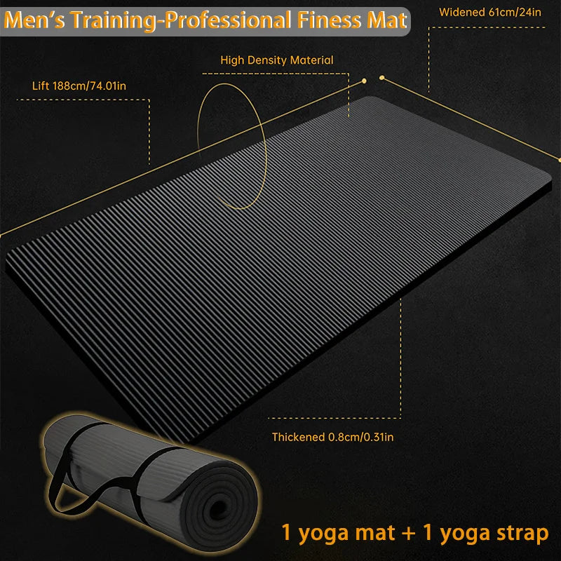 tapis gym noir rayures épais 15mm moderne absorption choc facile nettoyer sangle yoga