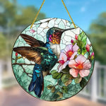 décoration extérieure oiseau verre soufflé art deco multicolore cordelette fleurs transparent
