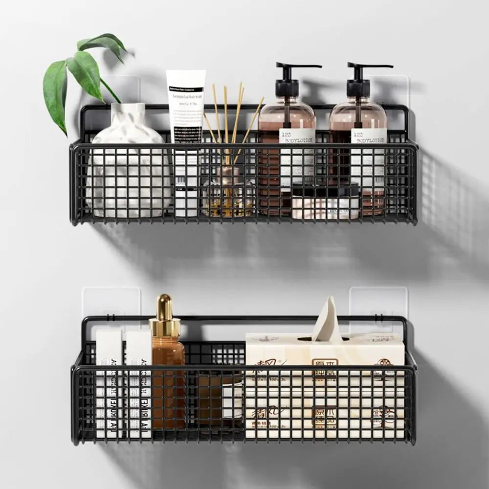 panier suspendu maille métallique noir blanc moderne organisateur salle bain cuisine crochets cosmétiques serviette