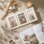 cadre photo triplé bois clair noir minimaliste charnières photos décoratives pouces pouces blanc foncé