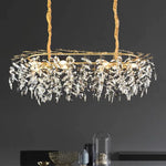 lustre moderne pendentif cristal doré feuilles stylisées led salon chambre