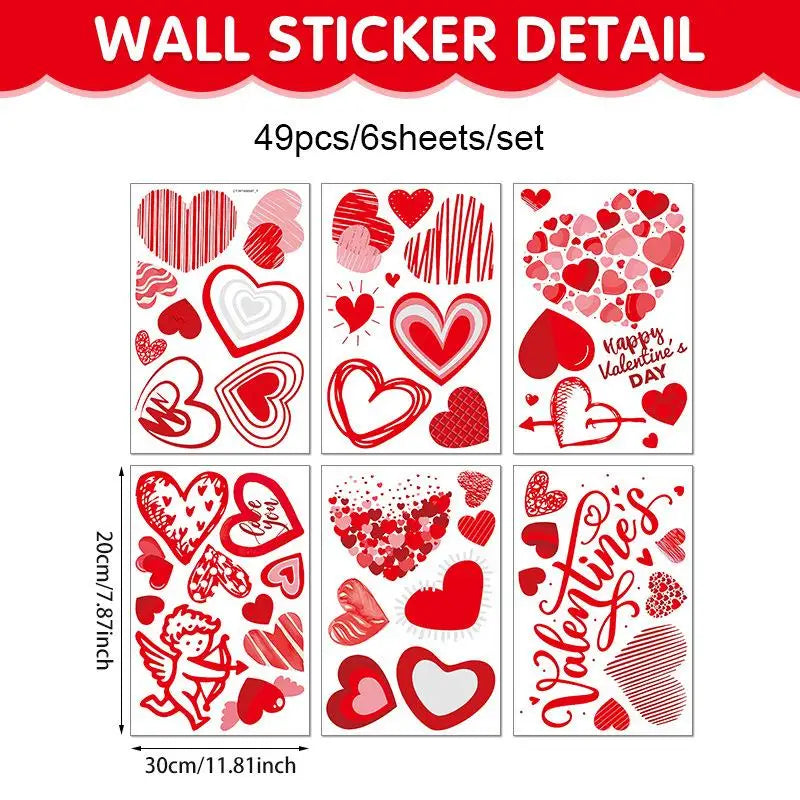 stickers muraux coeurs rouge blanc adhésifs décoration romantique fête saint valentin maison restaurant