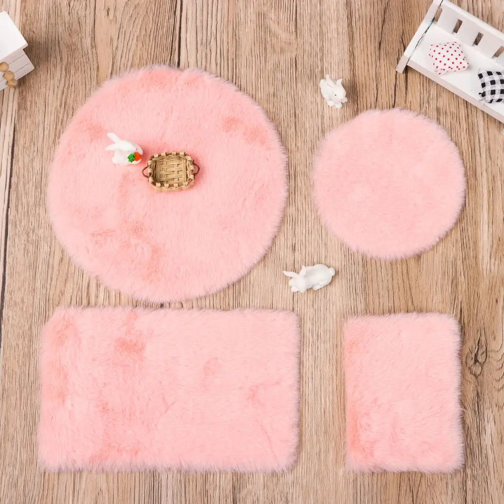 tapis peluche douce moderne rose blanc 11cm 18cm 18.5cm 8cm accessoire poupée maison jouet