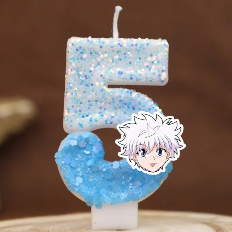 bougies chiffres hunter hunter paillettes bleu clair blanc décoratives anniversaire enfant anime