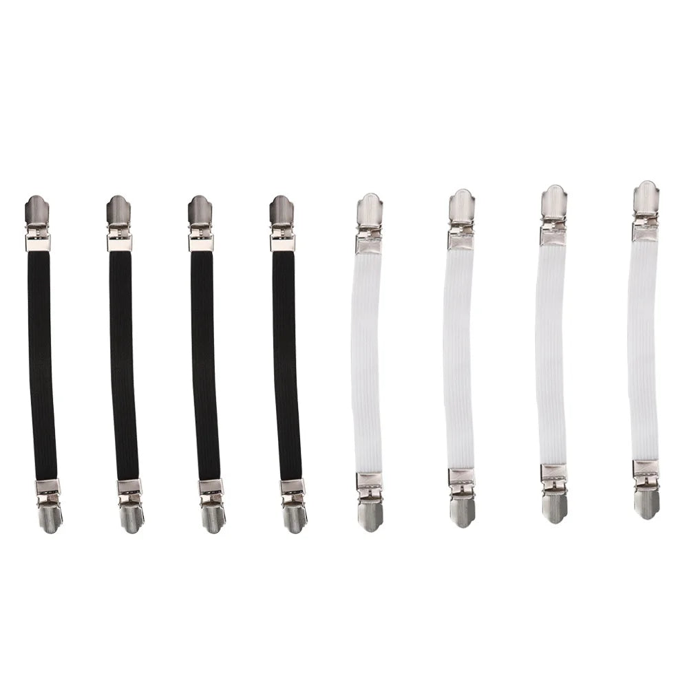 attaches drap housse clips métalliques noir blanc côtelé texturé minimaliste organisation domestique chambre