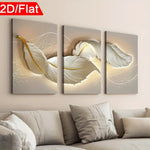peinture abstraite moderne toile feuilles stylisées cadre doré salon chambre blanc grisclair