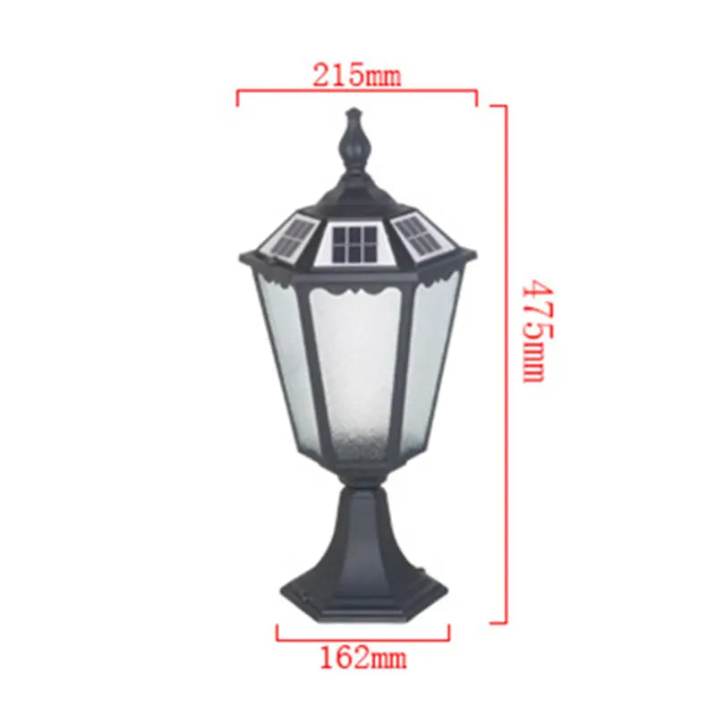 lampe solaire classique transparente motif décoratif noir extérieure autonomie éclairage jardin antique