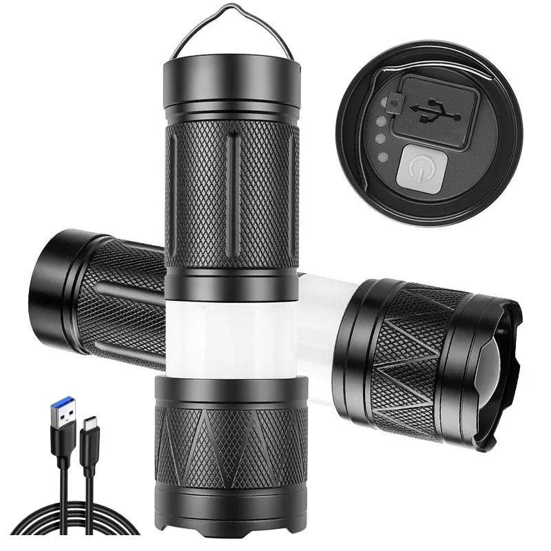 torche puissante led rechargeable 12000mAh zoomable autodéfense banque alimentation moderne