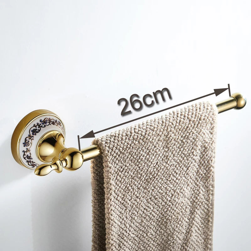 accessoires salle bain doré motifs floraux classique serviette papier toilette savon fixations murales ensemble