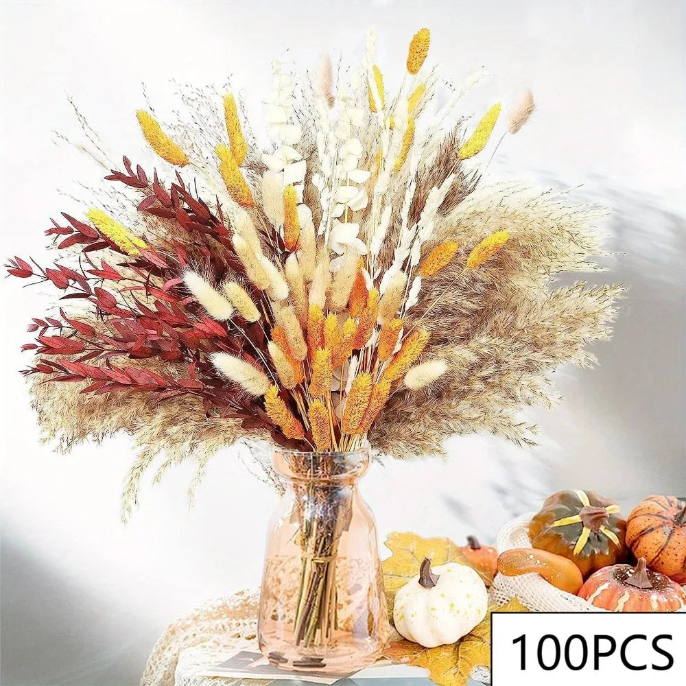 bouquet fleurs séchées boho chic herbe pampas décor table maison anniversaire mariage rustic