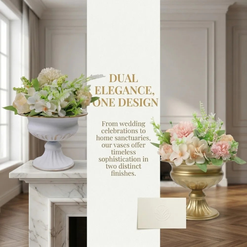 vase métal or blanc relief classique élégant décoration table fleuri
