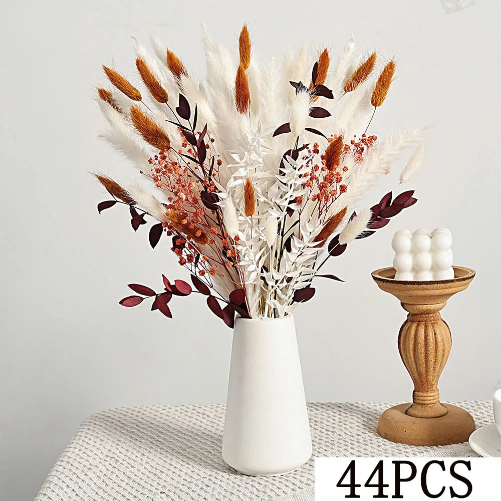 bouquet fleurs séchées naturelles blanches oranges brunes plumes feuilles anniversaire mariage decoration