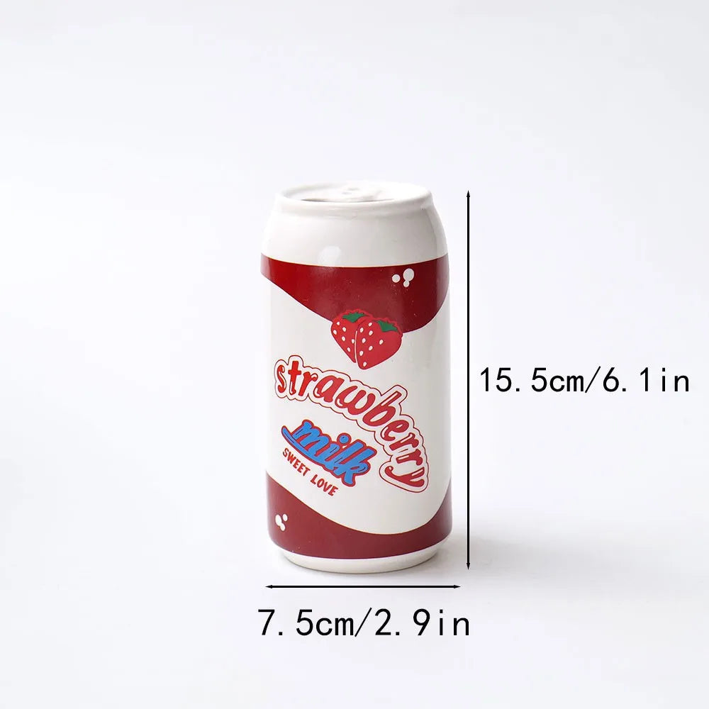 vase céramique moderne forme canette rouge blanc rose décoration intérieure pop artbranches sèches fleurs