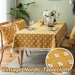 nappe table vintage jaune moutarde motif floral nordique réutilisable été printemps hiver automne