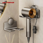 support mural sèche cheveux rangement sèche cheveux câble moderne salle bain gris métallisé fixations