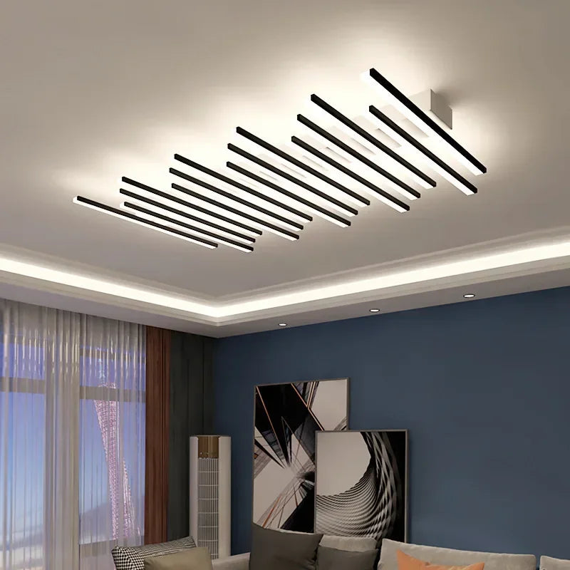 plafonnier moderne acrylique led noir blanc rayures horizontales semi encastrée télécommande lumière chambre salon