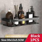 étagères salle bain moderne noires dorées mural sans perçage double niveau aluminium inoxydable