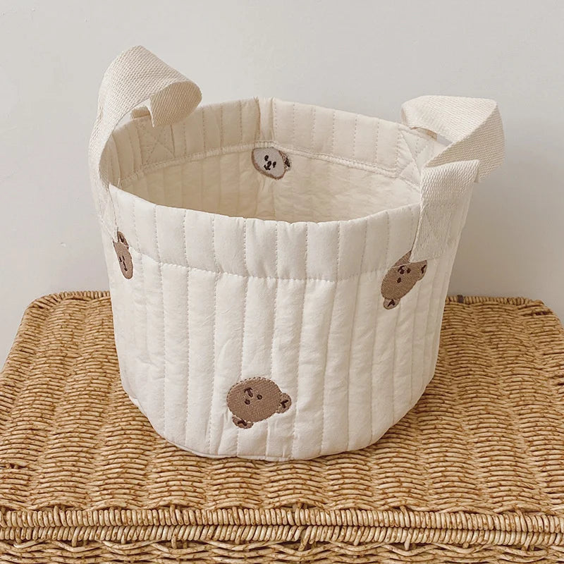panier rangement coton brodé animaux blanc poignées amovibles respectueux environnement moderne doux