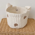 panier rangement coton brodé animaux blanc poignées amovibles respectueux environnement moderne doux