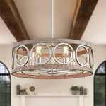 suspension lumineuse moderne rustique noir bois naturel anneaux métal argenté ampoules filament