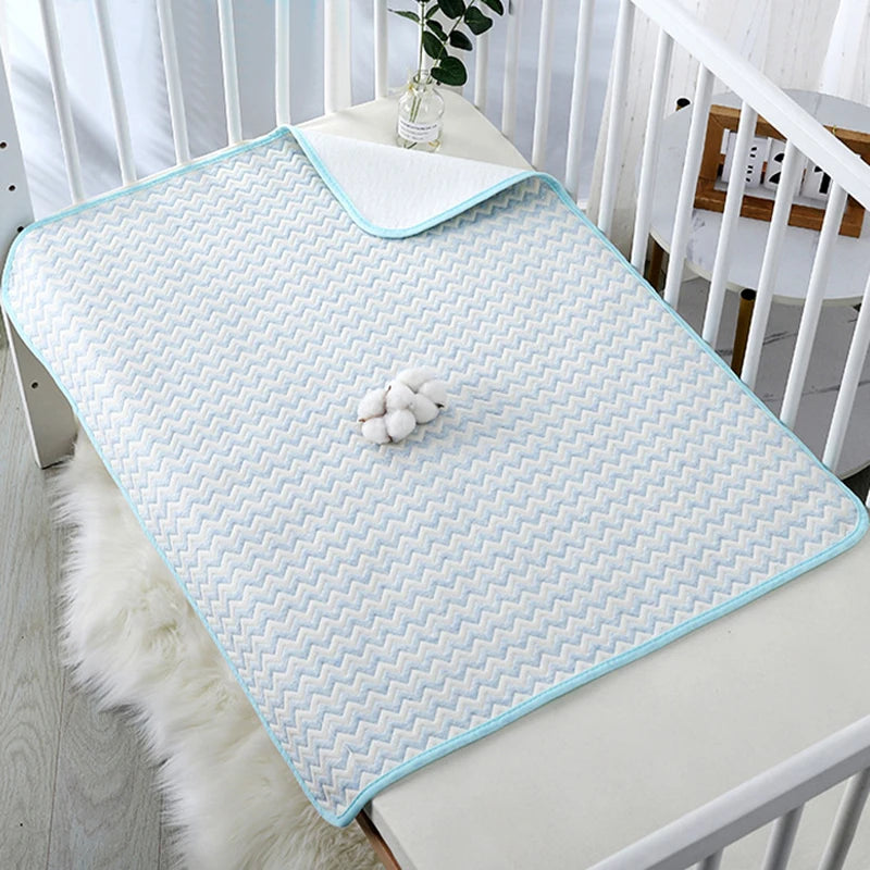 tapis bébé rose bleu zigzag blanc anti urine réutilisable coton moderne doux chambre bébé