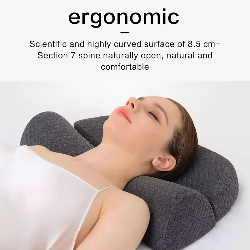 oreiller cervical ergonomique mousse mémoire forme gris texturé surface mat incurvé