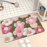 tapis fleurs relief moderne vert rose blanc salle bain entrée non glissant machine lavable