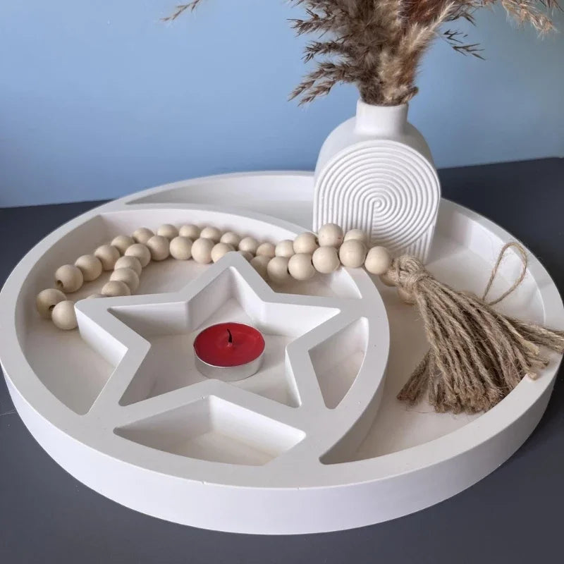 support décoration blanc étoile bois bougie rouge pompon jute moderneintérieur deco plateau servir boissons