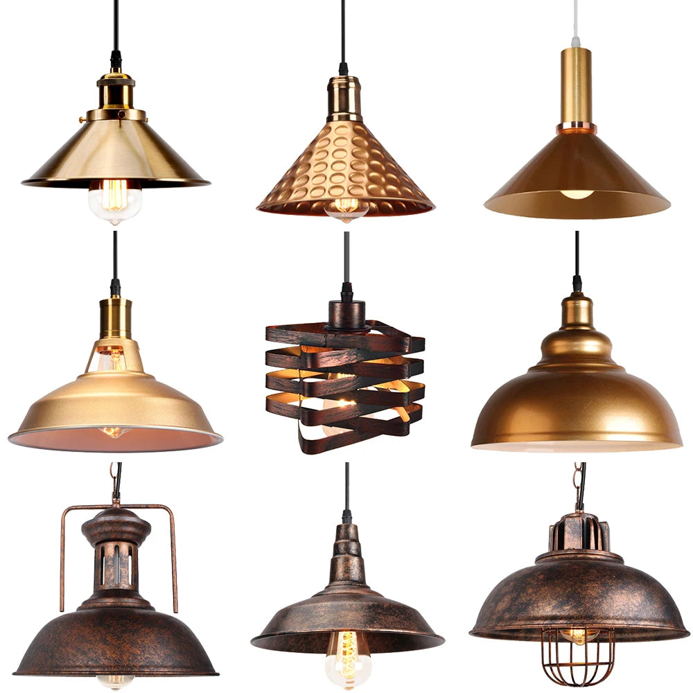 lampe suspendue industrielle or bronze abatjour noir éclairage salon chambre moderne vintage