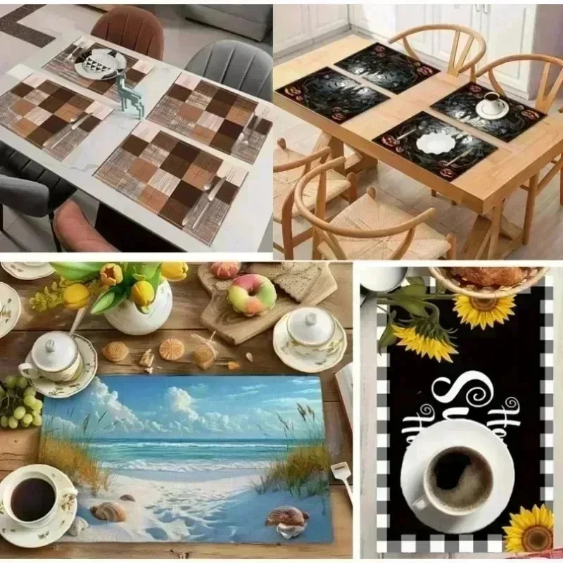 tapis table lin fleurs motifs géométriques rustique naturel 45x30cmversible écologique