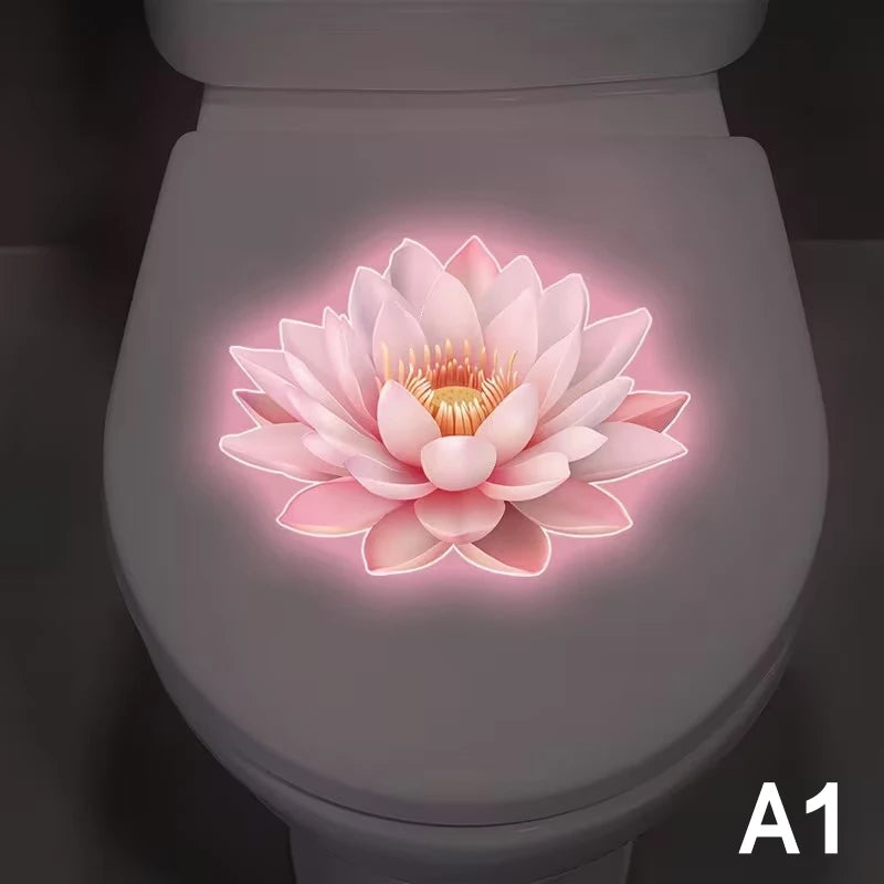 sticker mural moderne fleur lotus rose clair blanc jaune adhésif salle bain décoration nocturne