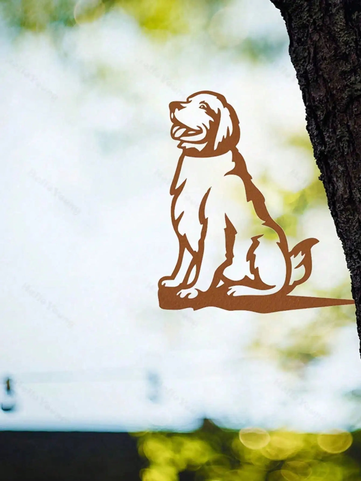 plaque métallique ours chien singe marron clair jardin art adhésifextérieur decoration artistique opaque