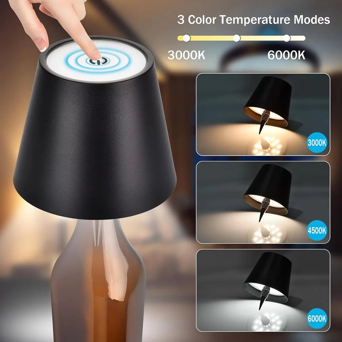 lampe table led rechargeable bouteille tactile noir blanc moderne chambreDecorationCoronaDomPérignonUSBC