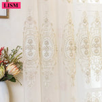 rideau beige clair broderie florale dentelle tulle classique fenêtre salon chambre maison luxe