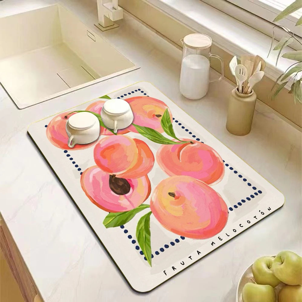 tapis cuisine gris motif pastèque absorbant antidérapant séchage vaisselle moderne plan travail