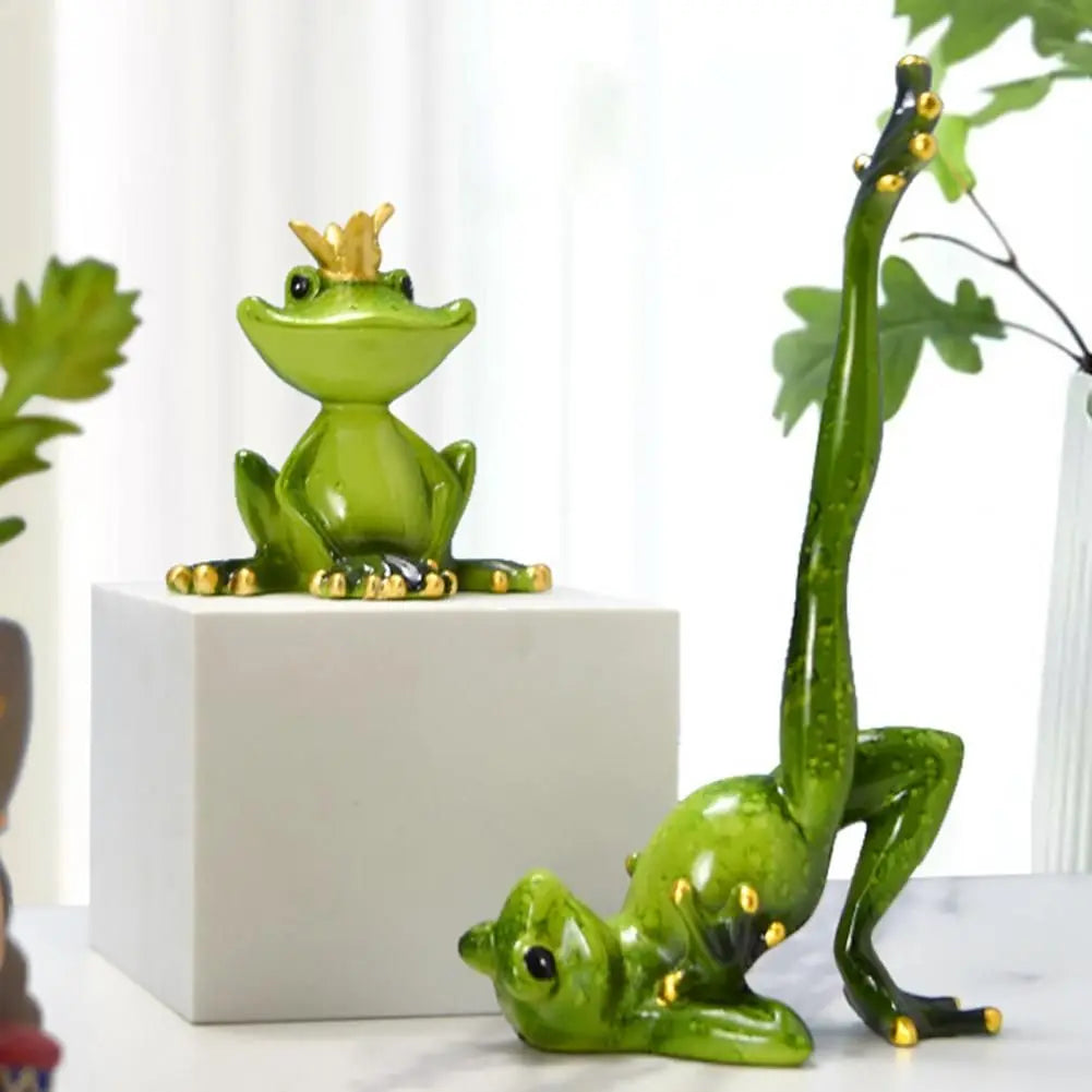 figurines grenouilles yoga vert or décoratives ludiques zen table bureauscrição