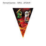 assiettes papier serviettes gobelets tissu table ninjas feu anniversaire thème ninja rouge vert