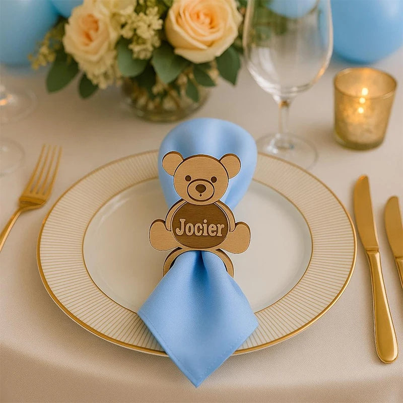 porte napkins ours assis noeud papillon or marron violet anniversaire mariage baptême révélation sexe
