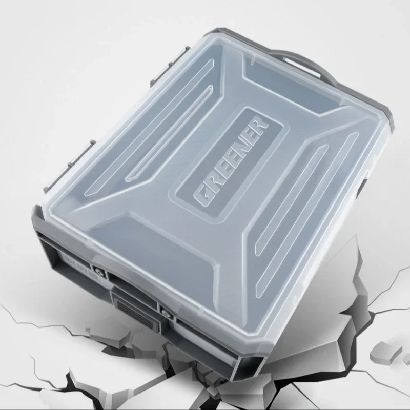 boîtes rangement outils plastique réutilisables gris transparent compartiments modernes poignées