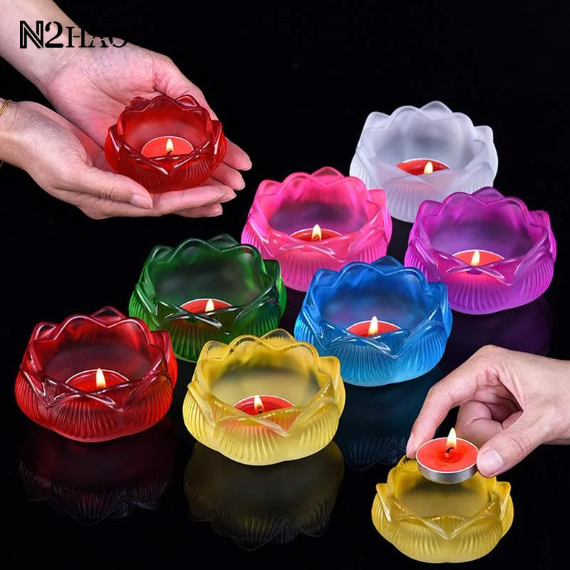 support bougie verre transparent forme fleur lotus décor maison artisanal coupe vent porte bougie
