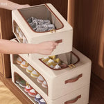 boîte rangement pliable chaussures tissu lin moderne poignées robustes transparente conteneur storage