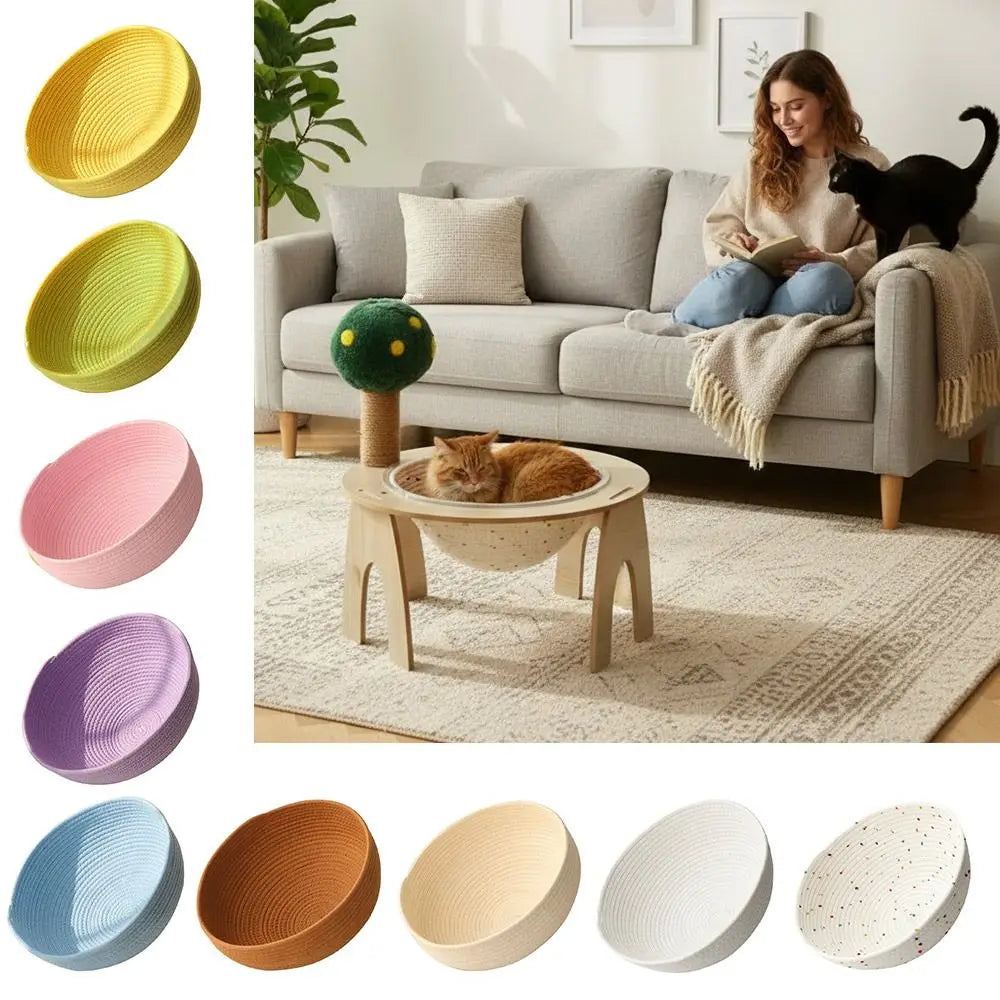 nid chat jaune vert rose violet bleu beige blanc moderne minimaliste tissu petits points