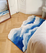 tapis flocage bleu blanc antidérapant moderne douillet ondulé polyester usage multiple intérieur extérieur voyage