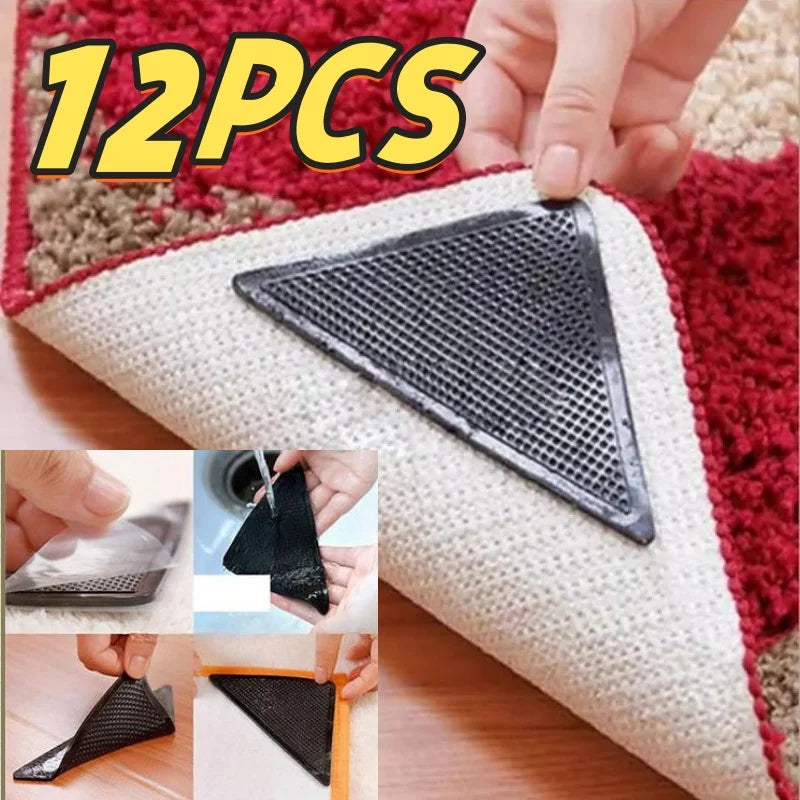 protections anti dérapantes adhésives tapis meubles noires beiges rouges triangles texturés intérieur 12pcs 11cm