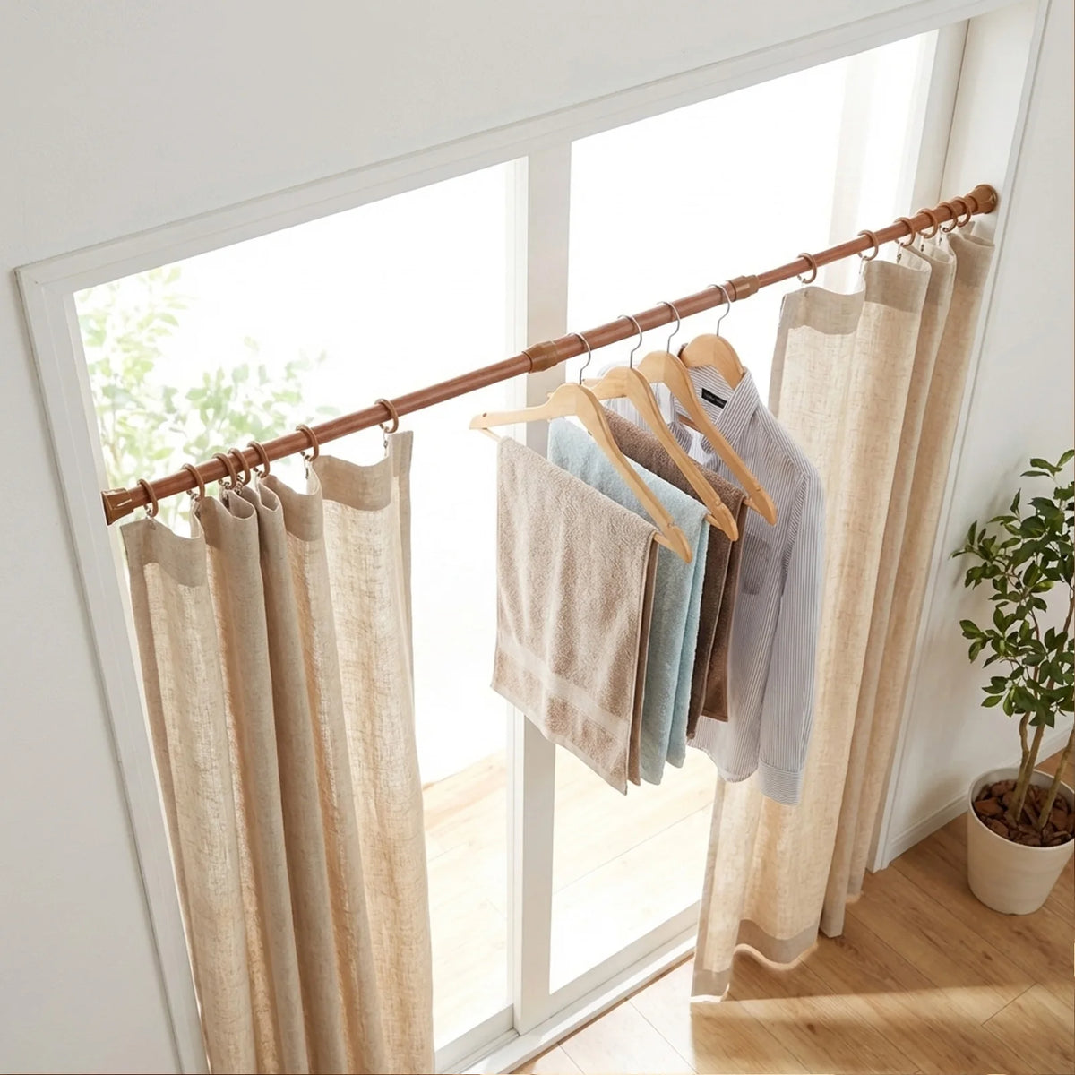 tringle rideau extensible marron rustique bohème semi transparent moderne vêtements pinces linge