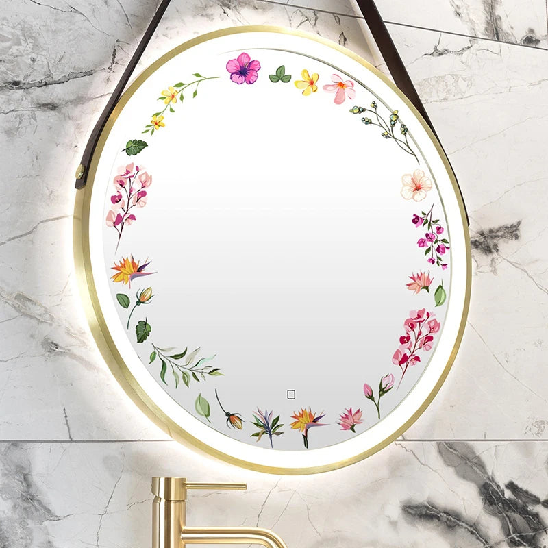 miroir fleur multicolore classique deco salle bains chambre filles acrylique beige doré opacité