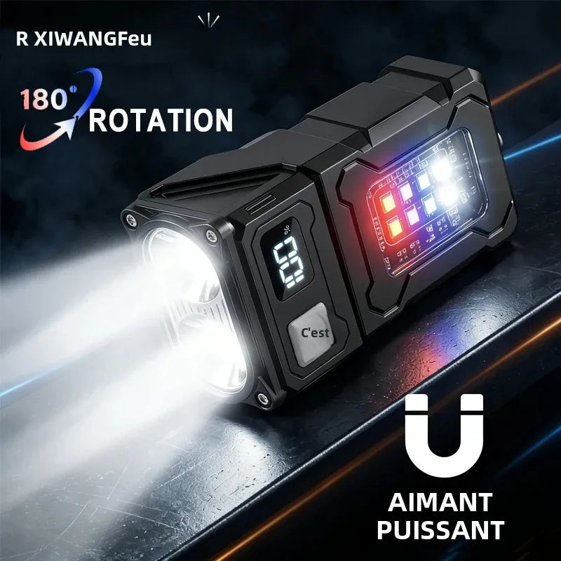 lampe torche rechargeable led usb aimantée moderne 800 lumens 10w variateur modes campingurgence