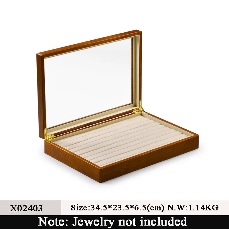 boîte bijoux bois marron clair intérieur noir transparent classique occasion anniversaire festival commercial neutre
