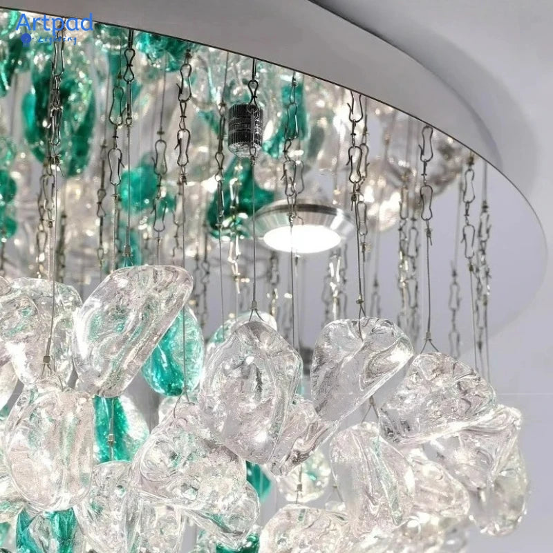 lampe suspendue moderne verre vert cristal eye protection led 100cm diameter